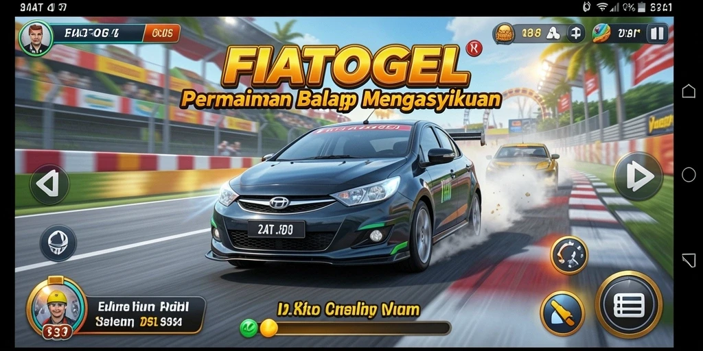 Screenshot gameplay FIATOGEL menampilkan aksi balap yang mendebarkan.