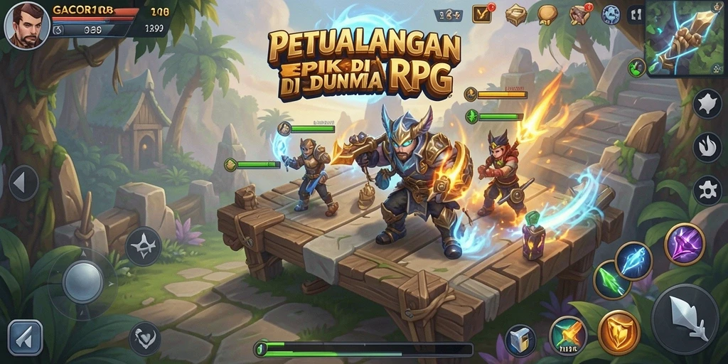 Screenshot GACOR108 menampilkan aksi pertempuran seru di dunia fantastis RPG.