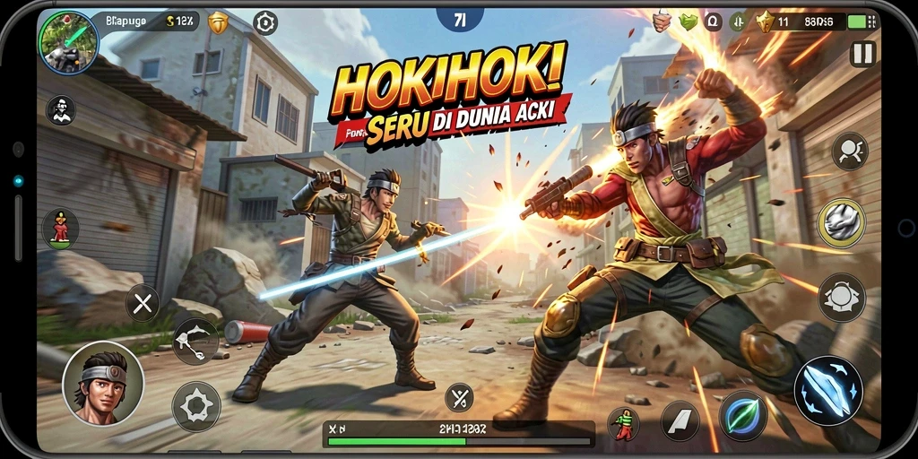 Tampilan gameplay seru HOKIHOKI penuh aksi dan ketegangan.