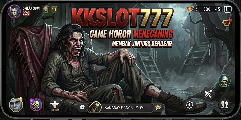 Tangkapan layar gameplay KKSLOT777 dengan suasana horor yang mencekam.