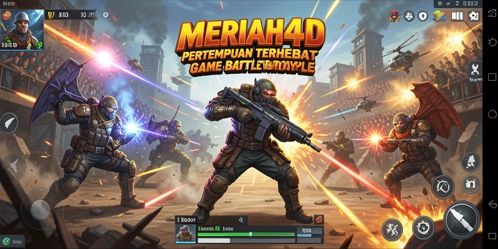 Screenshot gameplay intens di MERIAH4D dengan aksi pertempuran Battle Royale.