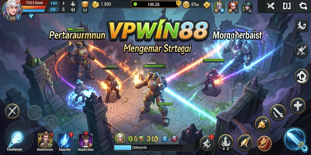 Tangkapan layar gameplay VIPWIN88 menampilkan pertarungan menara yang intens.